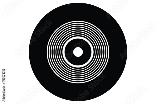 Black and White Concentric Circles with Central Dot, Minimalist Design Illustration