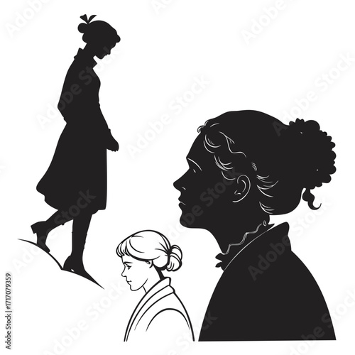 Vintage Silhouette Portraits of Women Keywords: silhouette, woman, female, profile, vintage