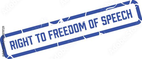 The blue right to freedom of speech rubber stamp leans on white background