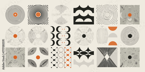 Abstract geometric shapes and patterns in a retro mid century modern design style