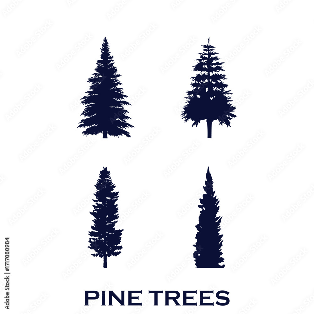 Fototapeta premium set vintage pine tree collection silhouette vector art