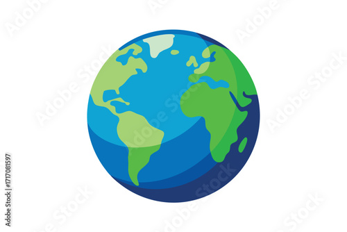 Cartoon Earth Globe with Green Continents and Blue Oceans on White Background