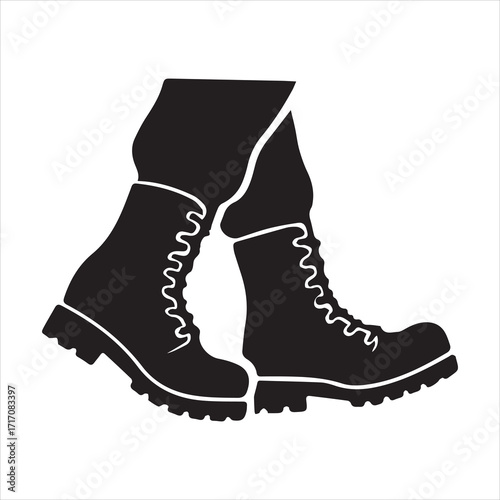Marching boots silhouette vector art illustration on white background