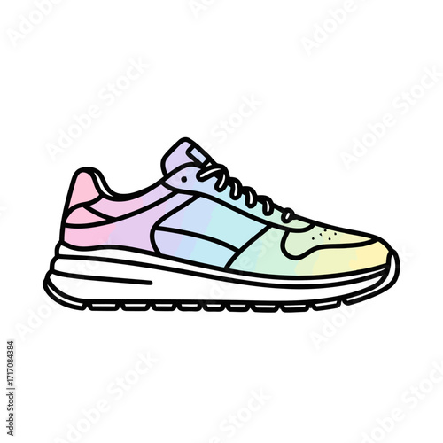 Stylish athletic sneaker with pastel rainbow gradient color scheme