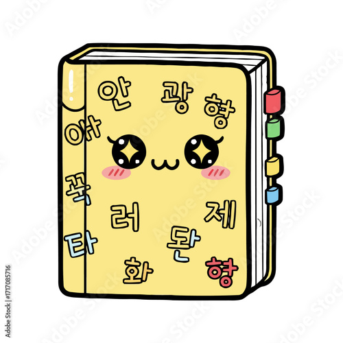 Cute cartoon yellow korean language notebook with happy face and korean characters