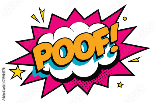 Comic Book Explosion with POOF! Text in Orange, Pink, and White Colors