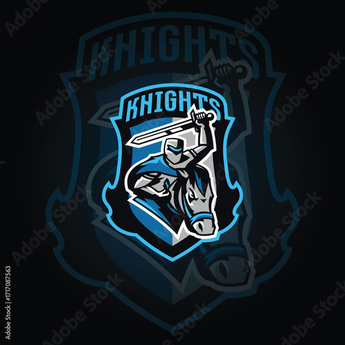 Knight with sword esports gaming logo vector template gaming logo