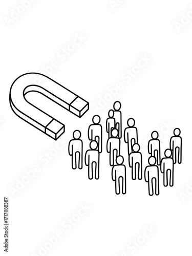 Magnet attracting a group of people figures in a simple drawing style