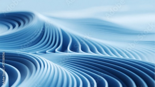 Abstract blue wave pattern with smooth, flowing curves and layered ridges