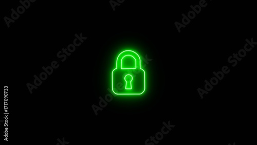 Neon glow security look icon illustration. neon outline of a padlock symbol.