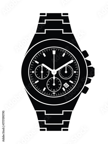 Classic black chronograph wristwatch with metal band