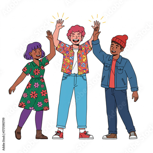 high five, symbolizing teamwork, collaboration, and unity. Happy people showing friendship and collective achievement