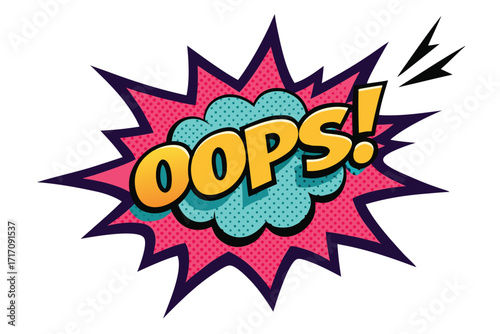 Comic Pop Art Explosion with Oops! in Bold Yellow Letters on Colorful Background