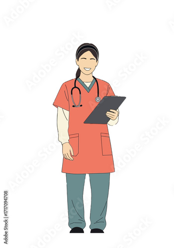 Smiling Flat Vector Illustration of Female Nurse