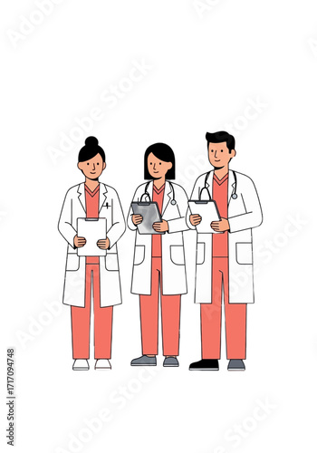 Diverse Medical Doctors Healthcare Team Flat Vector Illustration