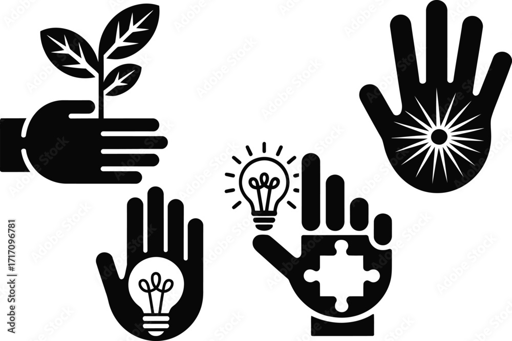 Fototapeta premium Cultivate innovative ideas with teamwork, growth, and solutions in hand's designs