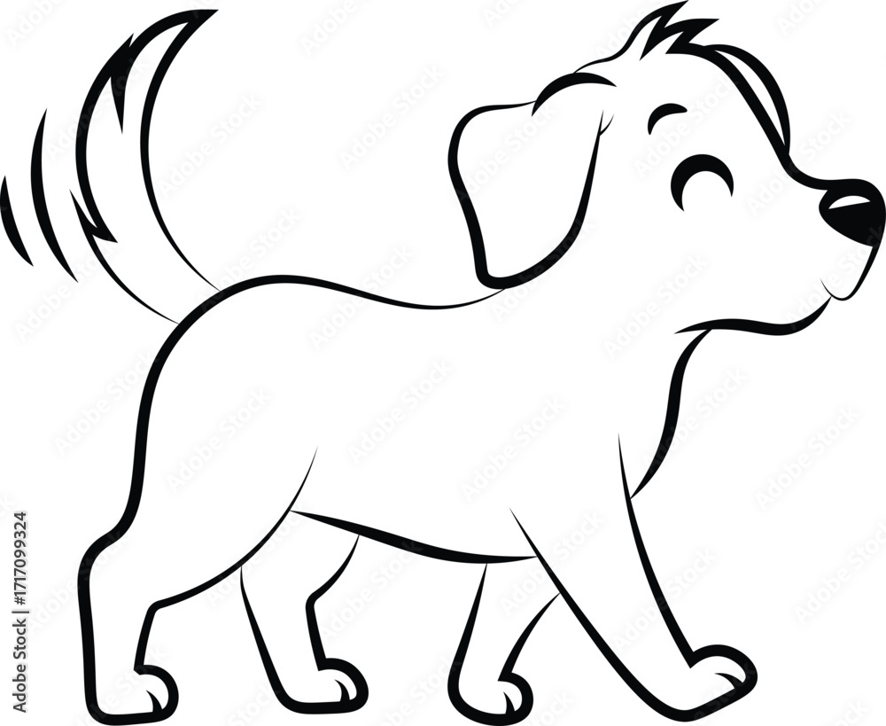 Fototapeta premium illustrator of cute happy dog is walking vector outline