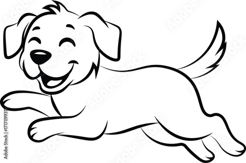 illustrator of cute happy dog is jumping vector outline