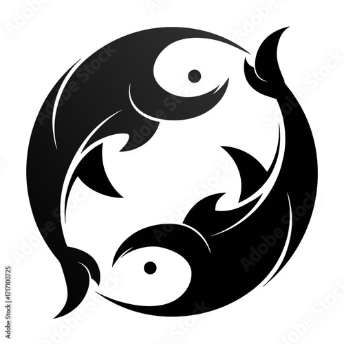 Black and white koi fish swimming vector on white background.