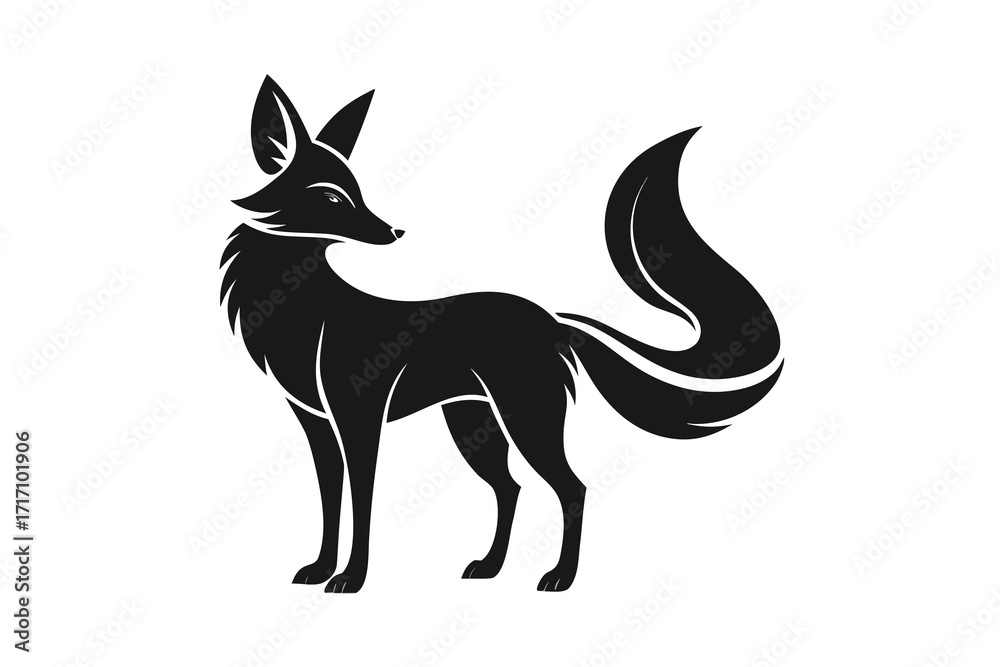 Fototapeta premium Elegant Fox Silhouette Side View of a Beautiful Animal Illustration Against White Background