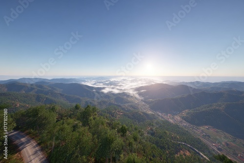Mountain valley vista at sunrise