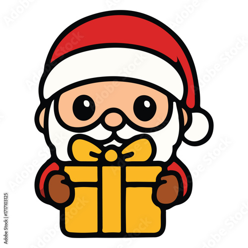 Santa Claus Holding Yellow Gift Box – Festive Holiday Cartoon Vector