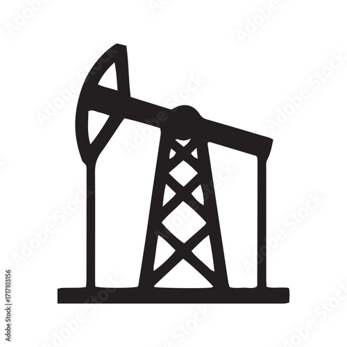 Oil Derrick Pumpjack Vector Icon for Fossil Fuel, Gas, and Petroleum Industry
