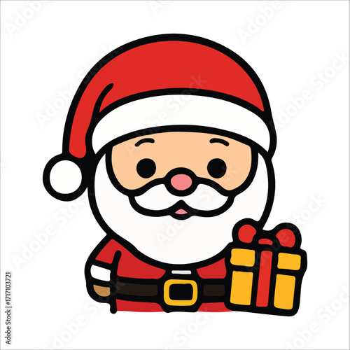 Santa Claus Holding Red Gift Box – Festive Holiday Cartoon Illustration