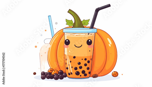 Cute Pumpkin Spice Boba Tea Illustration