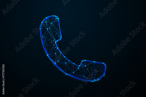 A high-tech digital illustration of a classic telephone handset dissolving into geometric particles, symbolizing the evolution of analog telephony into modern digital networks.