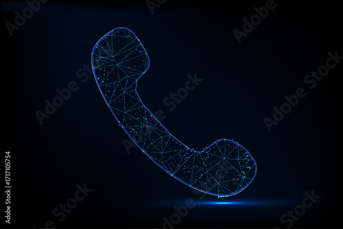 A high-tech digital illustration of a classic telephone handset dissolving into geometric particles, symbolizing the evolution of analog telephony into modern digital networks.