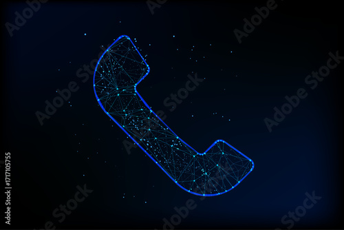 A high-tech digital illustration of a classic telephone handset dissolving into geometric particles, symbolizing the evolution of analog telephony into modern digital networks.