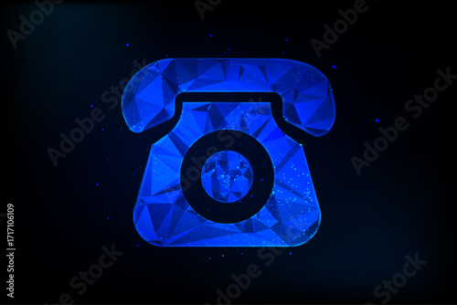 A high-tech digital illustration of a classic telephone handset dissolving into geometric particles, symbolizing the evolution of analog telephony into modern digital networks.