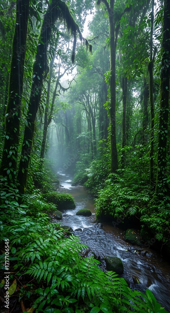 Fototapeta premium Tranquil Lush Rainforest Stream.
