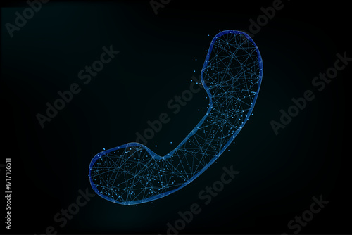 A high-tech digital illustration of a classic telephone handset dissolving into geometric particles, symbolizing the evolution of analog telephony into modern digital networks.