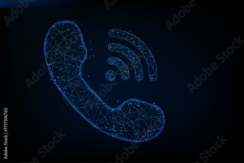 A high-tech digital illustration of a classic telephone handset dissolving into geometric particles, symbolizing the evolution of analog telephony into modern digital networks.