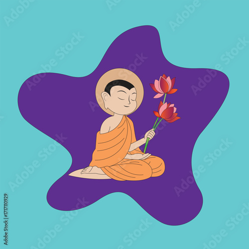 A vector illustration of a peaceful Buddha with a lotus