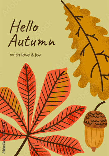 Autumn season greeting card template. Background design with fall finds for banner or social media template. 