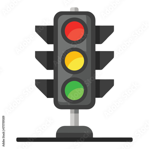 Isolated Traffic Light with Red, Yellow, and Green Lenses on White Background Illustration