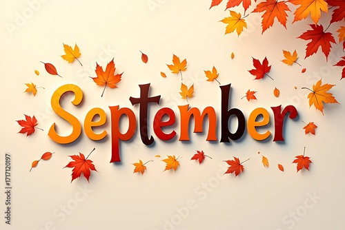 September text with falling autumn leaves and warm colors