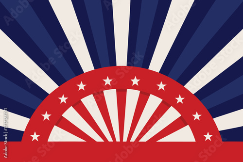 Patriotic Design Red Band with White Stars, Radial Blue and White Stripes