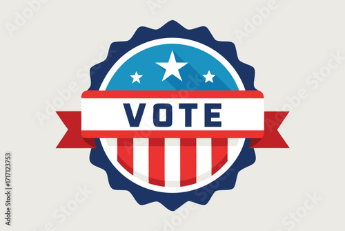 Patriotic Election Badge with Stars, Stripes, and a Red Ribbon Encouraging to Vote