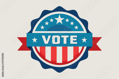 Patriotic Vote Badge Featuring Stars, Stripes, and Ribbon for American Elections, USA