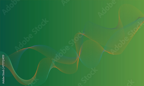  Vector art of abstract flowing green and gold wavy lines with a gradient background, elegant and modern design