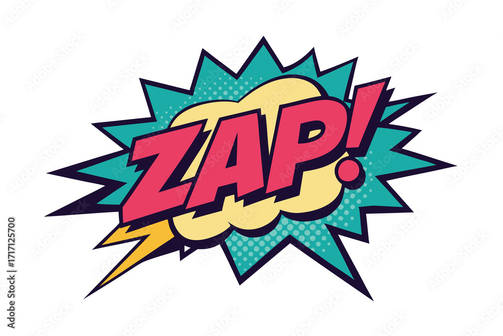 Fototapeta premium Retro Comic Book Style ZAP! Word Illustration With Burst and Cloud Design