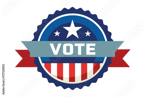 Vote Badge Featuring Stars, Stripes, and Ribbon Encouraging Participation in Democracy and Elections