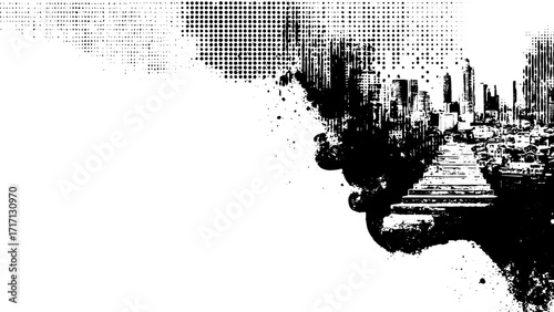 Grunge Halftone City Skyline Abstract Urban Background