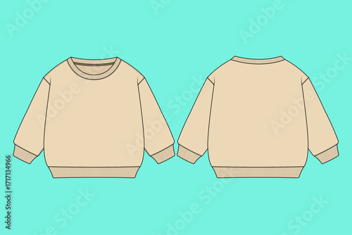 Baby Long sleeve Crew Neck Sweatshirt Technical Drawing Fashion Flat Sketch Vector Illustration Template Outline.