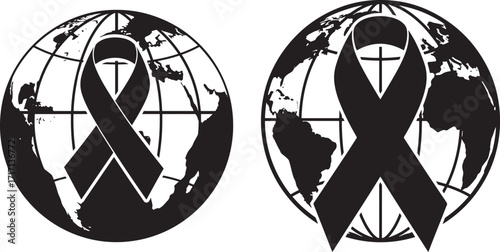 Global awareness ribbons on earth silhouette