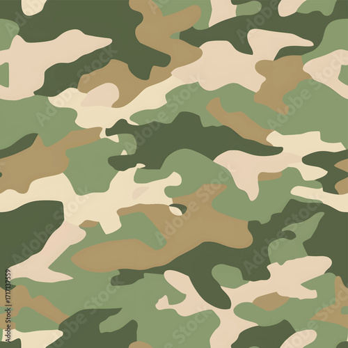 Classic army camouflage seamless pattern in green, sand, khaki and brown